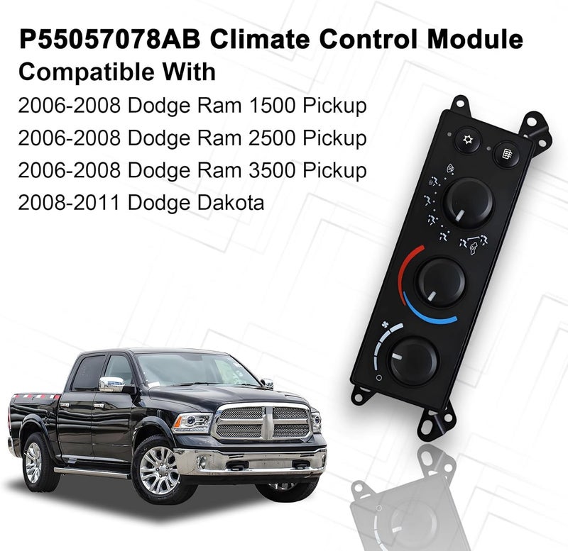 MuHize P55056569AC A/C Heater Climate Control Module, Compatible with 2006-2008 Dodge Ram 1500 2500 3500, 2008-2011 Dakota Replace # P55056569AD 55056569AE P55056755AB - Image 2